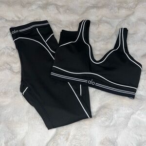 ALO Yoga Black and White Sports Bra and Leggings
